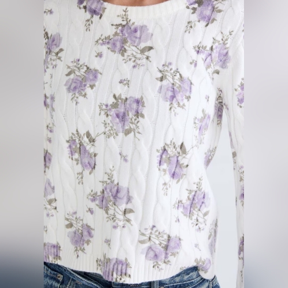 Brand New Purple Floral Cable Knit Crew Sweater - Picture 3 of 4